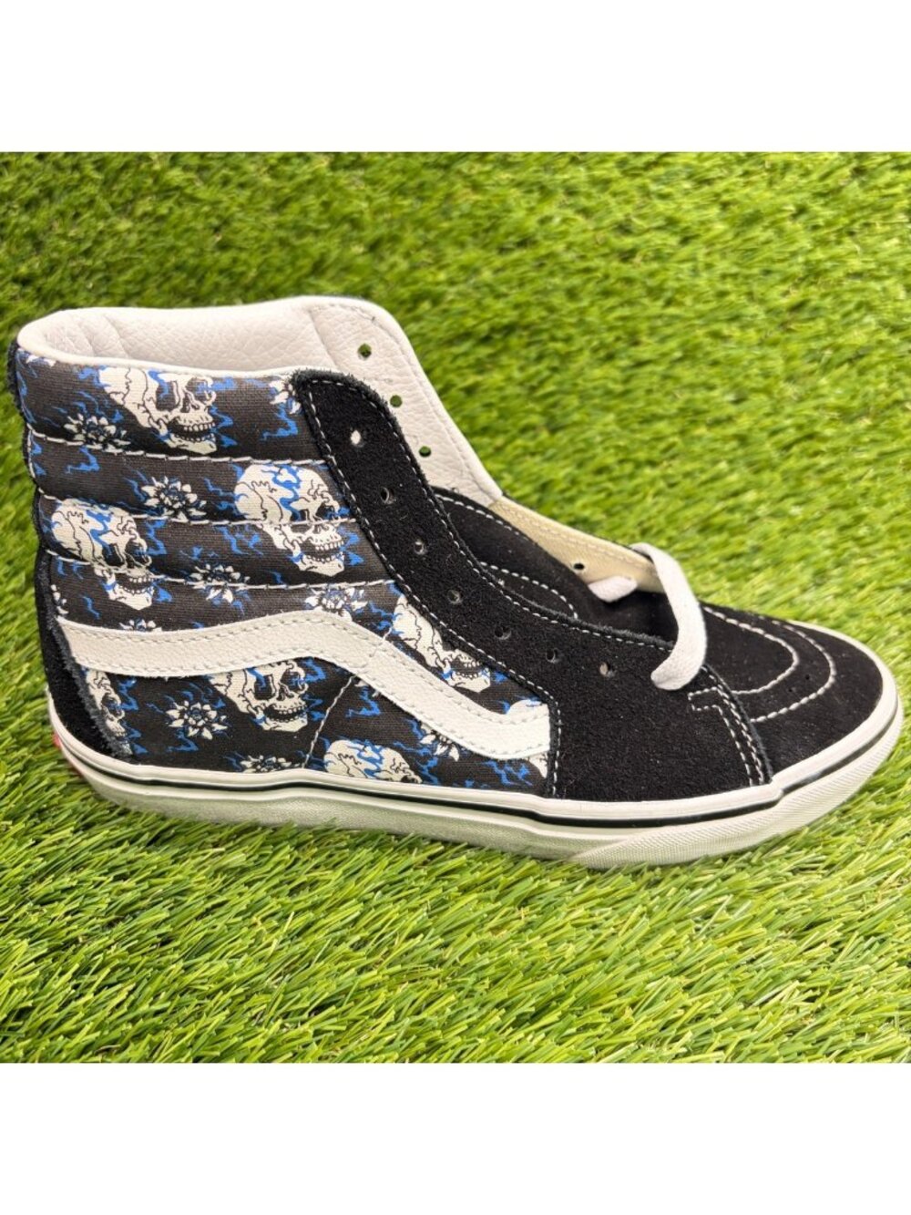 Vans Sk8-Hi Flash Skulls Womens Size 5 Black Blue Athletic Skate Shoes Sneakers